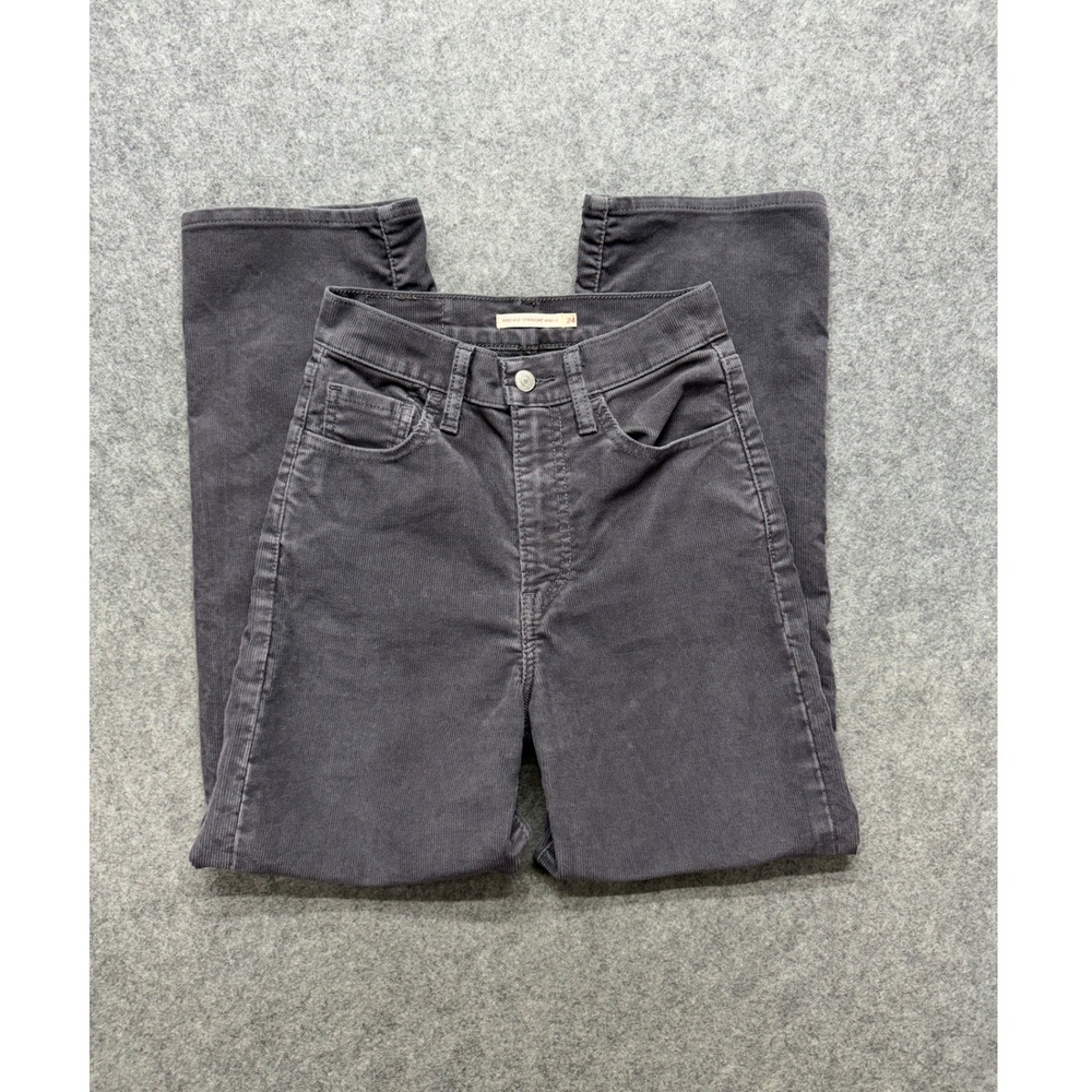 Levis Ribcage Straight Ankle Corduroy Pants Womens Gray High Rise 24x27